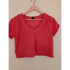 Wild Fable Pink Crop V-neck T-shirt Size Small
